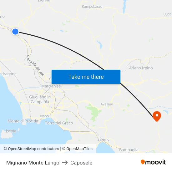 Mignano Monte Lungo to Caposele map