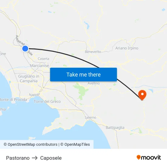 Pastorano to Caposele map