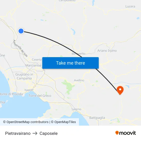Pietravairano to Caposele map