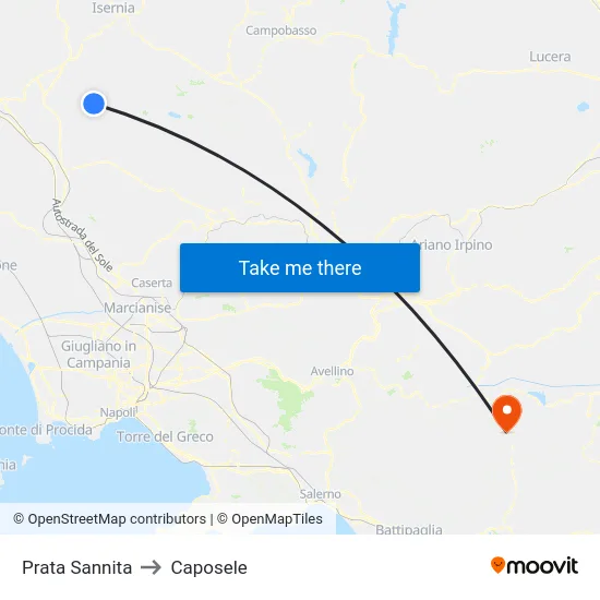 Prata Sannita to Caposele map