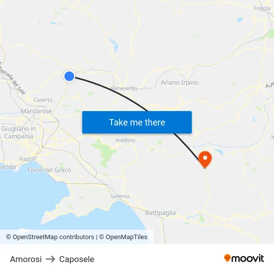 Amorosi to Caposele map