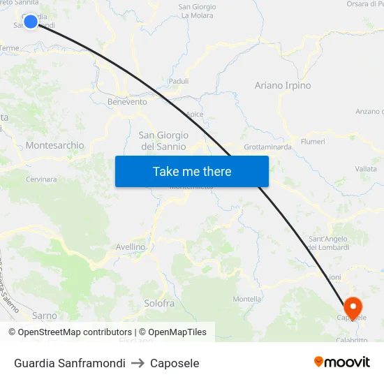 Guardia Sanframondi to Caposele map