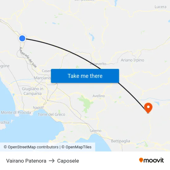 Vairano Patenora to Caposele map