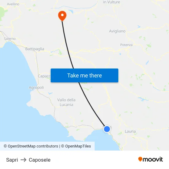 Sapri to Caposele map