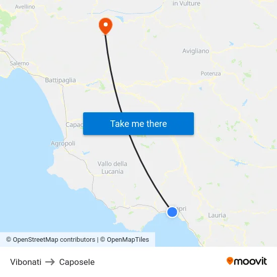 Vibonati to Caposele map