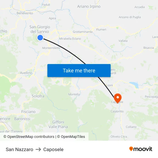 San Nazzaro to Caposele map