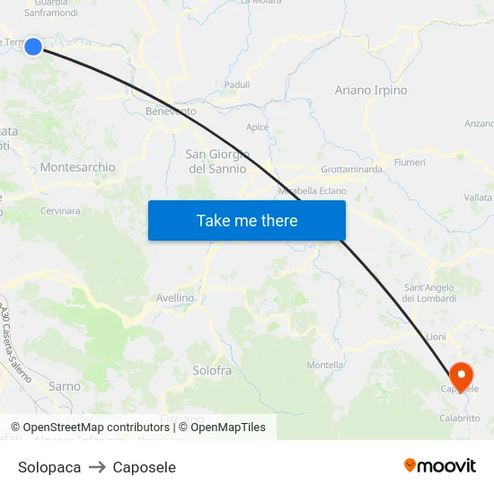 Solopaca to Caposele map