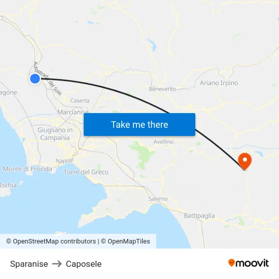 Sparanise to Caposele map