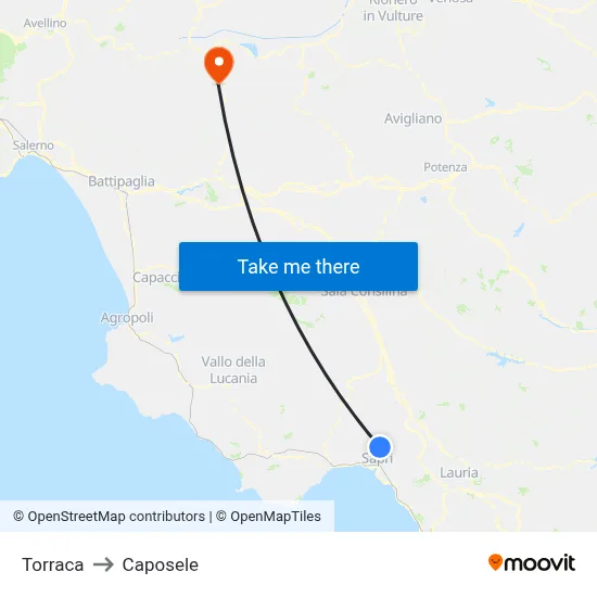 Torraca to Caposele map