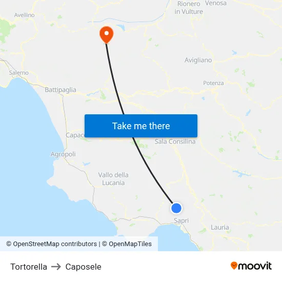Tortorella to Caposele map