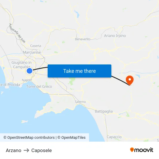 Arzano to Caposele map