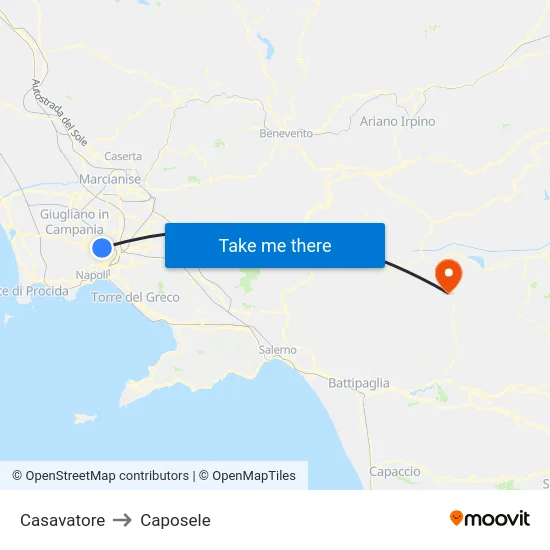 Casavatore to Caposele map