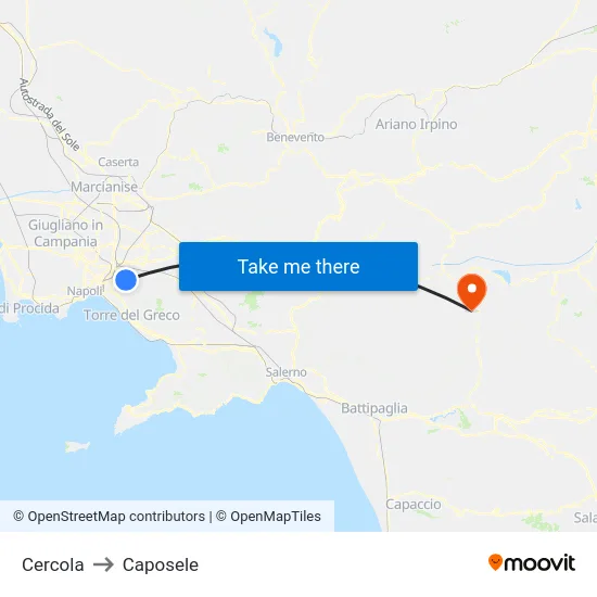 Cercola to Caposele map