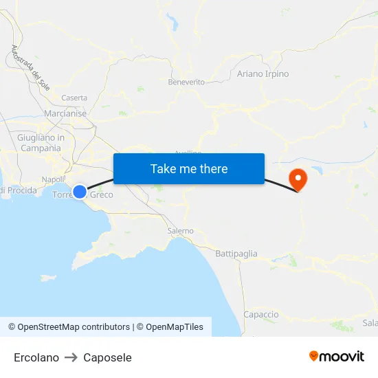 Ercolano to Caposele map