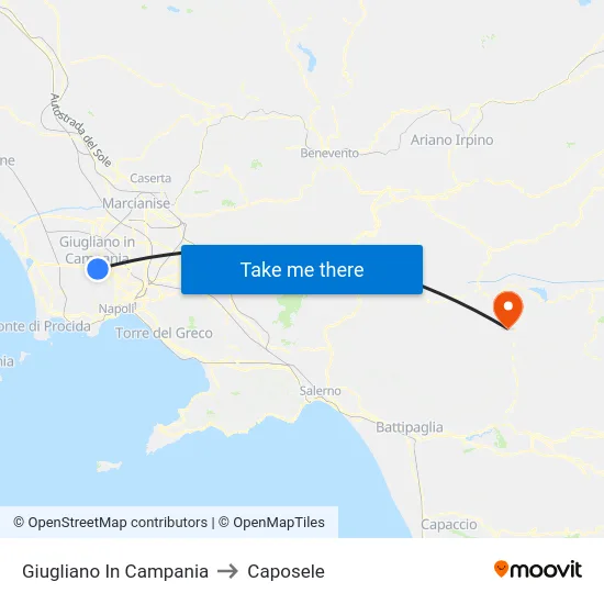 Giugliano In Campania to Caposele map