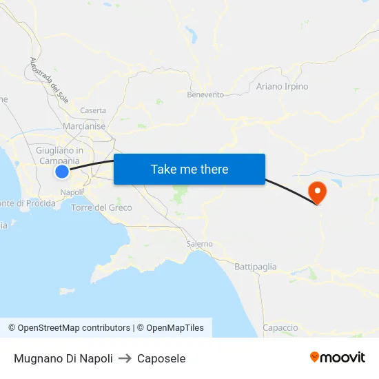 Mugnano Di Napoli to Caposele map