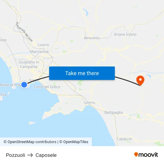 Pozzuoli to Caposele map