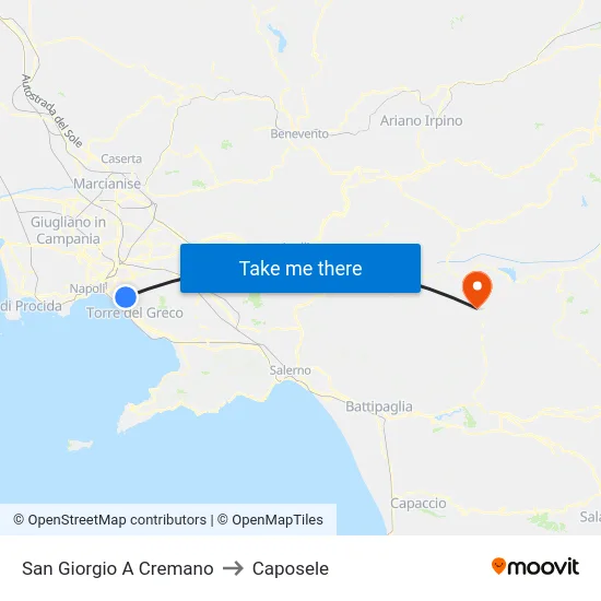 San Giorgio A Cremano to Caposele map