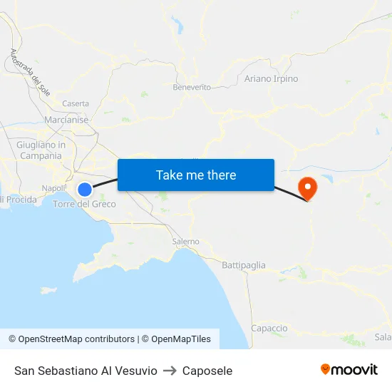 San Sebastiano Al Vesuvio to Caposele map