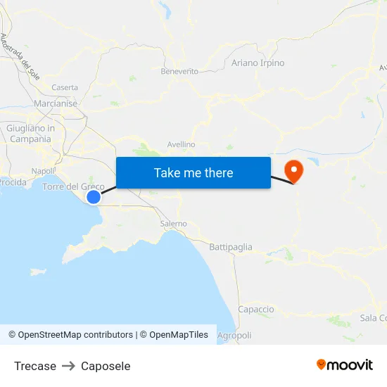 Trecase to Caposele map