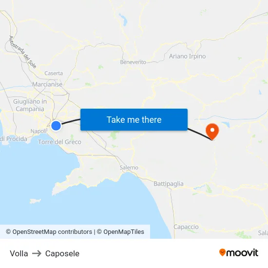Volla to Caposele map