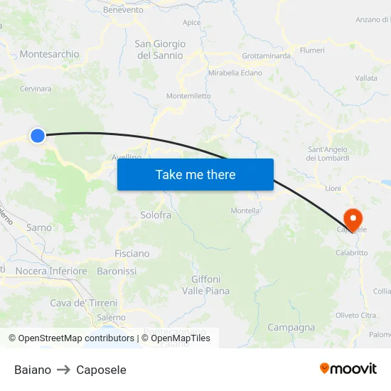 Baiano to Caposele map