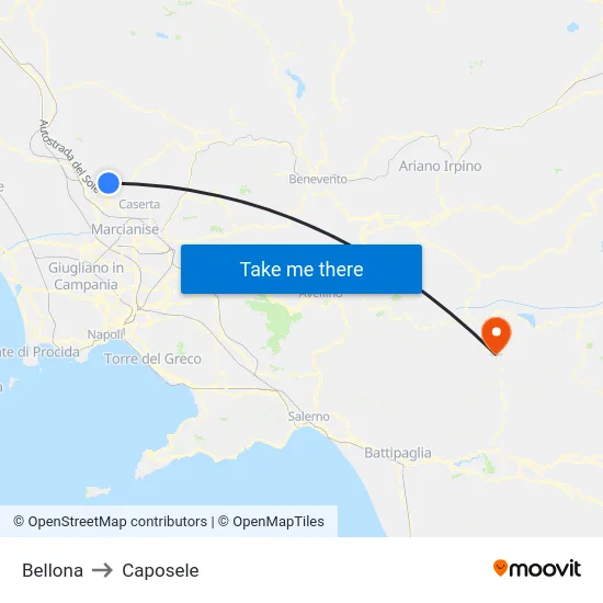 Bellona to Caposele map