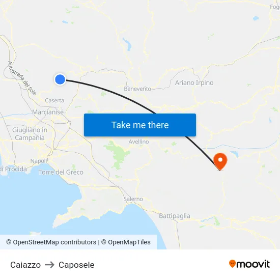 Caiazzo to Caposele map