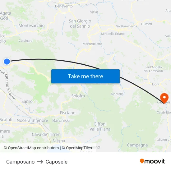 Camposano to Caposele map