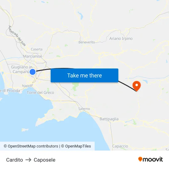 Cardito to Caposele map