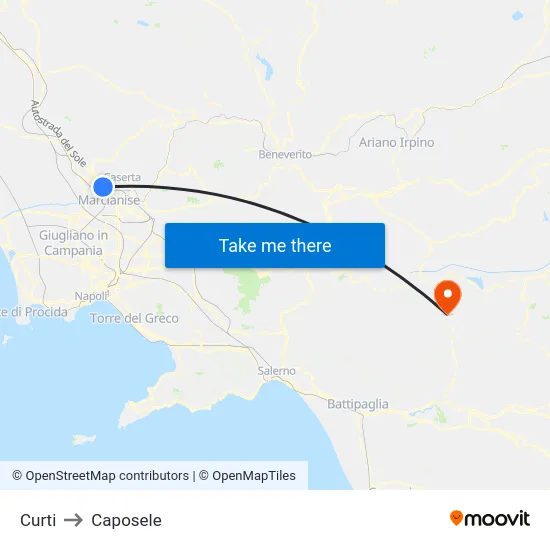 Curti to Caposele map
