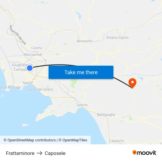 Frattaminore to Caposele map