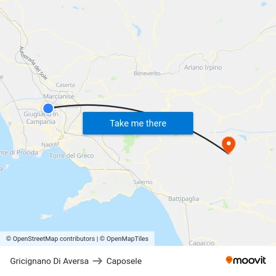 Gricignano Di Aversa to Caposele map