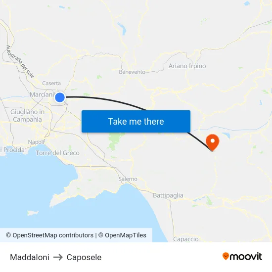 Maddaloni to Caposele map