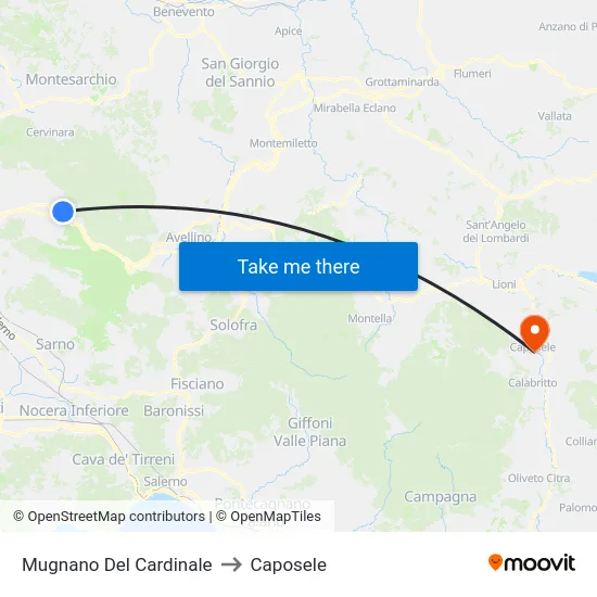 Mugnano Del Cardinale to Caposele map