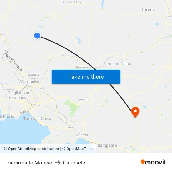 Piedimonte Matese to Caposele map