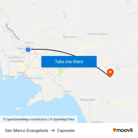 San Marco Evangelista to Caposele map