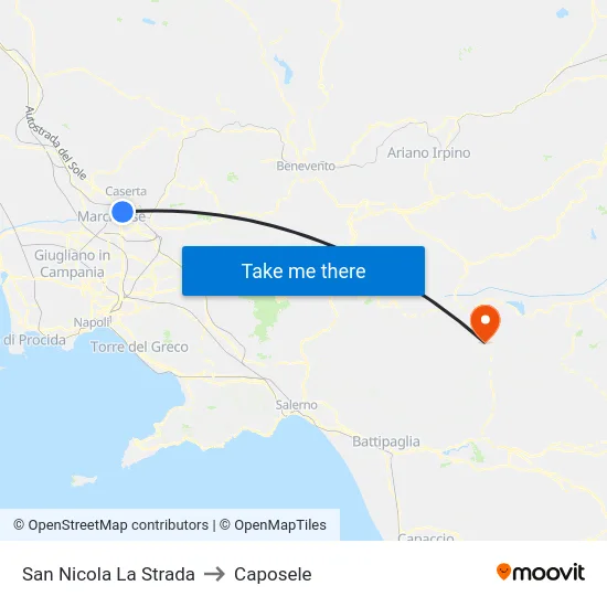 San Nicola La Strada to Caposele map