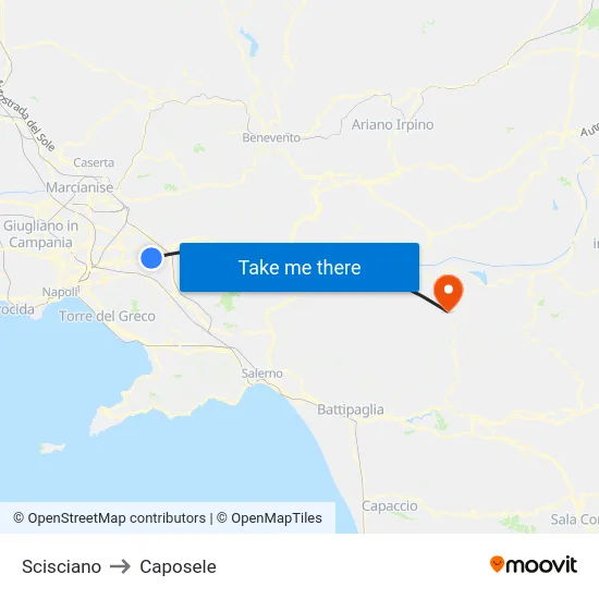Scisciano to Caposele map