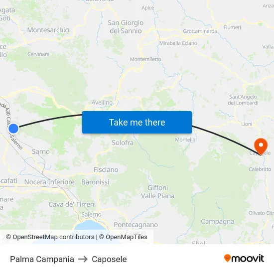 Palma Campania to Caposele map