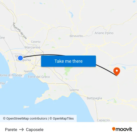 Parete to Caposele map