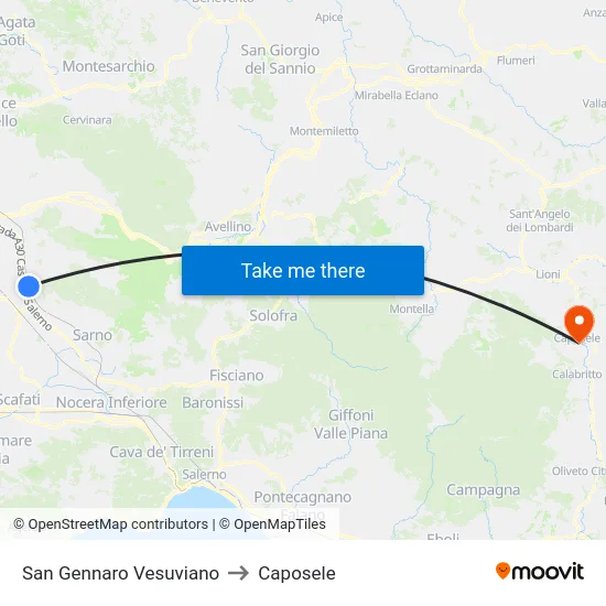 San Gennaro Vesuviano to Caposele map