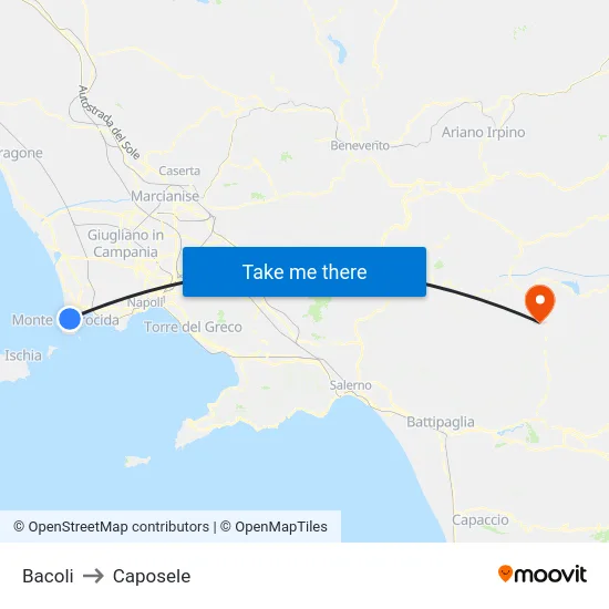 Bacoli to Caposele map