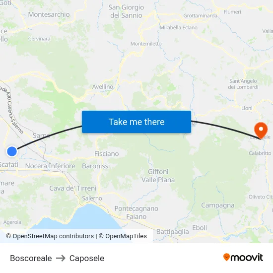 Boscoreale to Caposele map