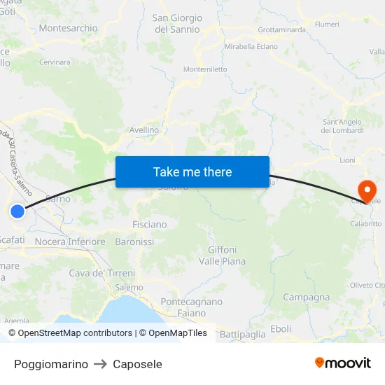 Poggiomarino to Caposele map