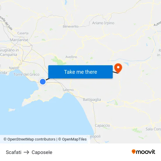 Scafati to Caposele map