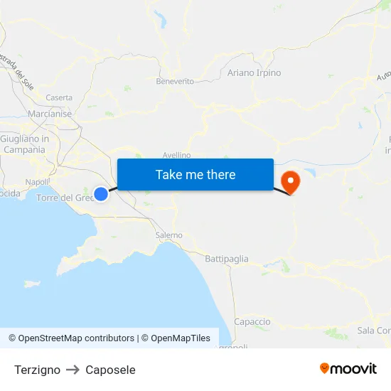 Terzigno to Caposele map