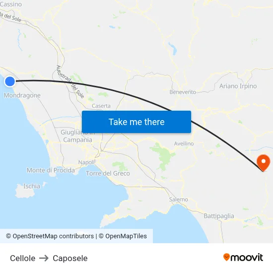 Cellole to Caposele map