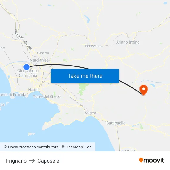 Frignano to Caposele map