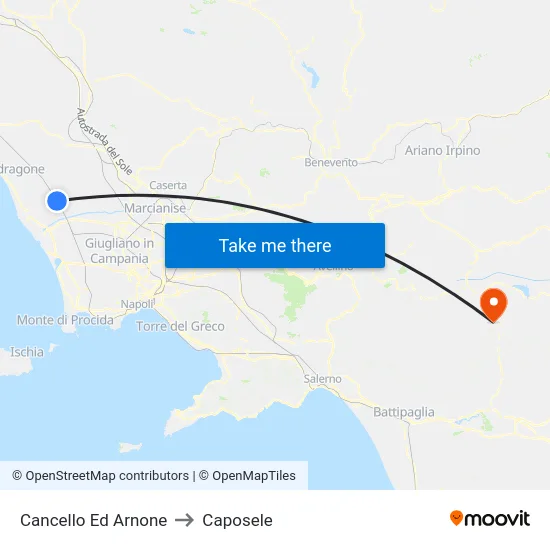 Cancello Ed Arnone to Caposele map